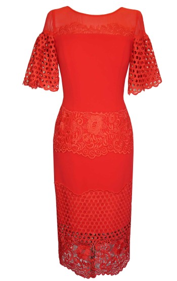 42540 - Size 14 - Arggido 42540, Modern Lace Occasion Dress with Fluted Design Sleeves at Blessings Occasion Wear Shop, 1 Loyal Parade, Mill Rise, Westdene, Brighton. BN1 5GG Telephone: 01273 505766. Just off A23/A27 Free Easy Parking.