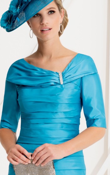Ispirato ISG803 - Size 8 - Ispirato ISG803 - Tropical Teal Taffeta dress with sleeves - Mother of the Bride &  Mother of the Groom specialist boutique - Occasions by Blessings - Loyal Parade, Mill Rise, Westdene, Brighton. East Sussex BN1 5GG (Free easy Parking) T: 01273 505766 E: occasions@blessingsbridal.co.uk