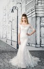 Ivy - Size 12 - Justin Alexander 8903, Off the shoulder lace Mermaid wedding dress with elbow length lace sleeves available at Blessings Bridal Boutique, Brighton, East Sussex, BN1 5GG. Telephone: 01273 505766
