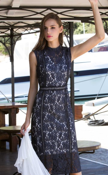 Michaela Louisa 8637, Navy lace sleeveless dress - Occasion Dresses, Race Day Dresses at The occasion Wear Shop, Brighton, E. Sussex. BN1 5GG Telephone: 01273 505766