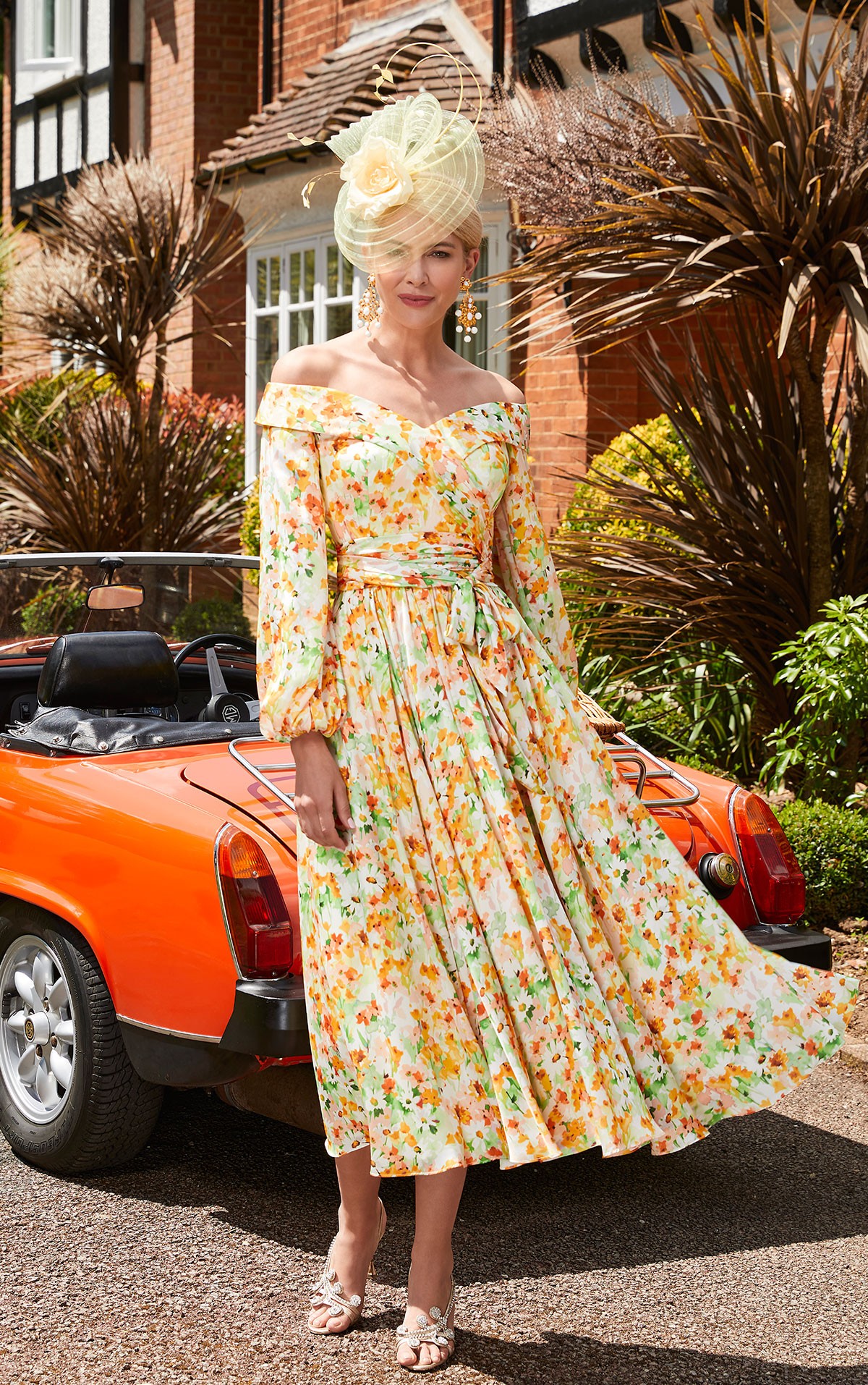 Veni Infantino - 29664A Size 6, 14 - Veni Infantino 29664 - Floral print  Chiffon dress with Off the shoulder neckline & sleeves Mother of the Bride/groom dresses now on Sale at Occasions at Blessings Loyal Parade, Mill Rise, Westdene, Brighton. BN1 5GG T: 01273 505766 E: info@blessingsbridal.co.uk