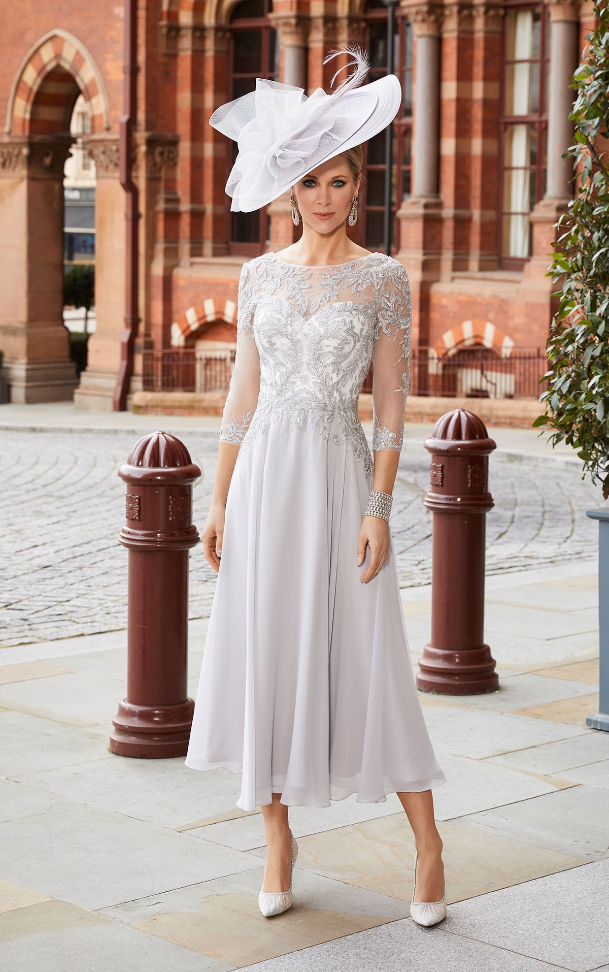 Veni Infantino 991819 - Size 10 - Veni Infantino 991819, Chiffon & beaded lace A-line dress  with sleeves - Mother of the Bride & Mature Bride collections at Occasions at Blessings Loyal Parade, Mill Rise, Westdene,  Brighton. BN1 5GG T: 01273 505766 E: info@blessingsbridal.co.uk