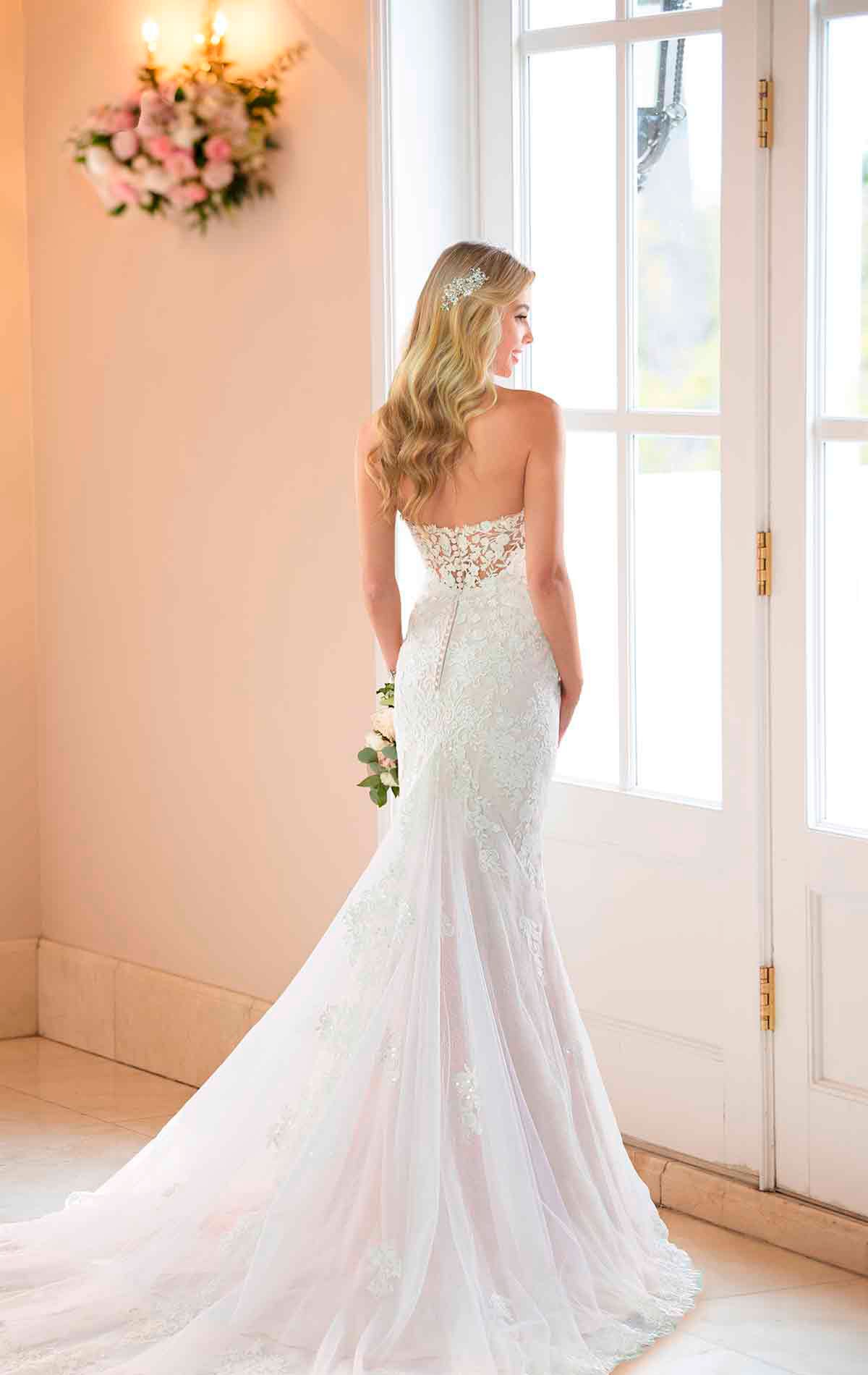 6814 - Sottero Size 12 Petite - Stella York Wedding Dress 6814, Fitted lace wedding dress with sweetheart neckline.  Romantic  fit and flare Stella York designs at Blessings Wedding Dress shop Brighton, E, Sussex. BN1 5GG. Telephone: 01273 505766