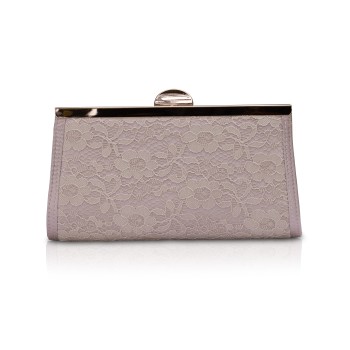Wilma Bag - Taupe - Ladies Occasion clutch bag in Taupe Satin & Lace - Selected special occasion accessories for weddings, mother of the bride, mother of the groom & lady guests. Special Occasion handbag designs - Occasions at Blessings 1 Loyal Parade, Mill Rise, Westdene, Brighton. BN1 5GG T: 01273 505766