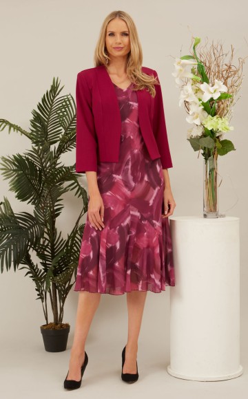Glitz 1160  Beautiful Berry Print Floaty Chiffon dress with jacket- Perfect occasion, Informal wedding & Lady Guest Dresses at Occasions at Blessings, 1 Loyal Parade, Mill Rise, Westdene, Brighton. E.Sussex BN1 5GG  - Free Easy Parkings T: 01273 505766 E: info@blessingsbridal.co.uk