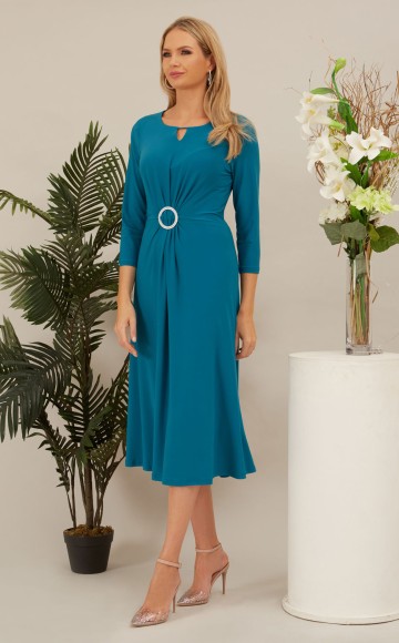 Glitz 1244 Beautiful Teal Jersey dress with sleeves- Perfect occasion, Informal wedding & Lady Guest Dresses at Occasions at Blessings, 1 Loyal Parade, Mill Rise, Westdene, Brighton. E.Sussex BN1 5GG  - Free Easy Parkings T: 01273 505766 E: info@blessingsbridal.co.uk