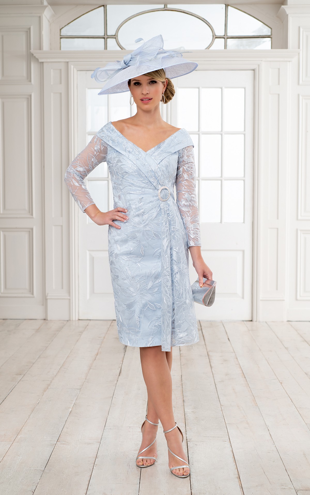 Ispirato ISH 814 - Ispirato ISH814  fitted Lace portrait neckline  dress with sleeves - Brighton's leading stockist for Mother of the Bride, Mother of the Groom & lady guest outfits - Occasions at Blessings 1 Loyal Parade, Mill rIse, Westdene,  Brighton. East Sussex BN1 5GG T: 01273 505766 E:occasions@blessingsbridal.co.uk