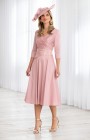 Ispirato - ISH 822 - Size 22 - Ispirato ISH822  Rose pink Taffeta dress with fitted ruched bodice with V  neckline  & 3/4 length sleeves & A line skirt - Brighton's leading stockist for Mother of the Bride, Mother of the Groom & lady guest outfits - Occasions at Blessings 1 Loyal Parade, Mill rIse, Westdene,  Brighton. East Sussex BN1 5GG T: 01273 505766 E:occasions@blessingsbridal.co.uk