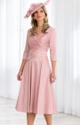 Ispirato - ISH 822 - Size 22 - Ispirato ISH822  Rose pink Taffeta dress with fitted ruched bodice with V  neckline  & 3/4 length sleeves & A line skirt - Brighton's leading stockist for Mother of the Bride, Mother of the Groom & lady guest outfits - Occasions at Blessings 1 Loyal Parade, Mill rIse, Westdene,  Brighton. East Sussex BN1 5GG T: 01273 505766 E:occasions@blessingsbridal.co.uk