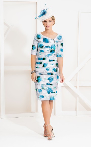 Ispirato ISG807 - Tropical Teal/Jasmine print Taffeta dress with sleeves - Mother of the Bride &  Mother of the Groom specialist boutique - Occasions by Blessings - Loyal Parade, Mill Rise, Westdene, Brighton. East Sussex BN1 5GG (Free easy Parking) T: 01273 505766 E: occasions@blessingsbridal.co.uk