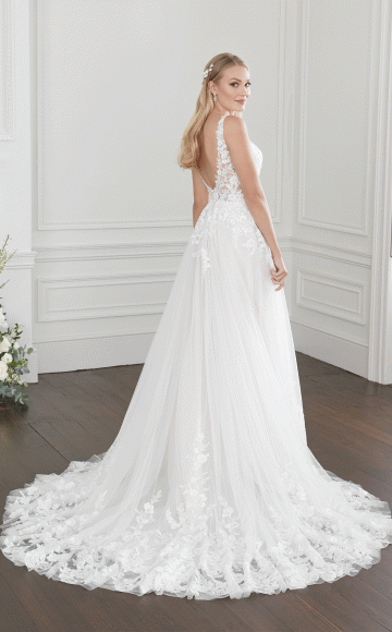 Sincerity Bridal 44368 by Justin Alexander - Beaded lace court length train wedding dress with V back