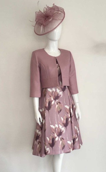 Ella Boo 2447/1647 Hi Low Rose Print Dress with Cap sleeves & contemporary jacket with 3/4 length sleeves at Blessings Occasion Wear Boutique, Brighton, East Sussex. BN1 5GG. Telephone: 01273 505766