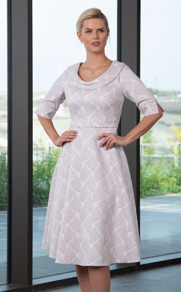 Lizabella 2987,  Pale Pink  Occasion  dress with Bateau neckline & elbow length sleeves. Mother of the Bride & Mother of the Groom outfits at  Occasions by Blessings Ladies Occasion Wear Shop  - 1 Loyal Parade, Mill Rise, Westdene, Brighton. East Sussex. BN1 5GG.