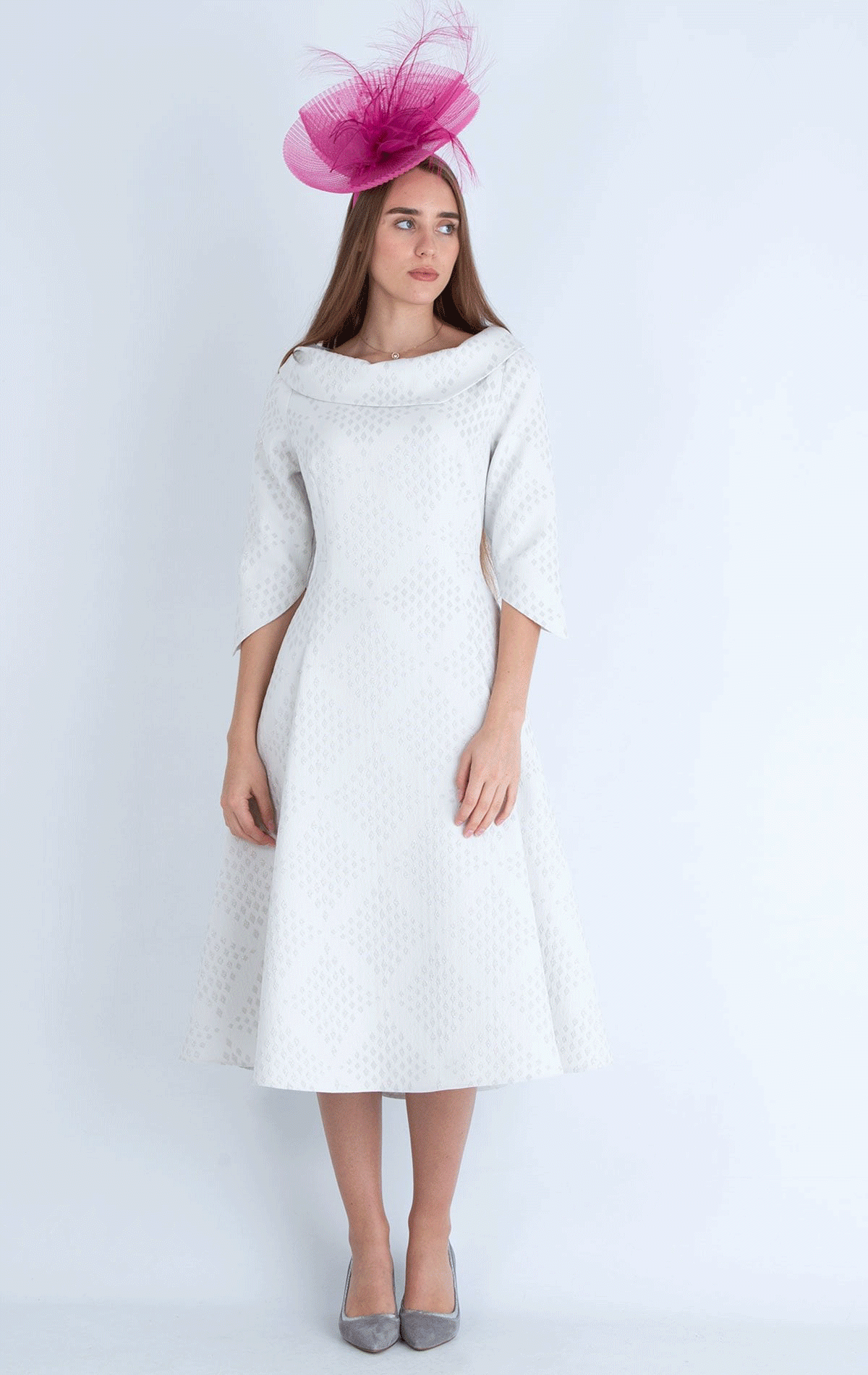 2969 - Size 10, 12, 20 - Lizabella 2969, Silver  A-line dress with sleeves and pockets -  Blessings Occasion Dress shop - Loyal Parade, Mill Rise, Westdene, Brighton. East Sussex. BN1 5GG T: 01273 505766 E:info@blessingsbridal.co.uk