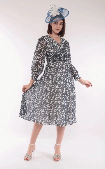Lizabella for Mother of the Bride & Mother of the Groom Style 2649 Navy/Cream floaty dress with sleeves at Blessings Bridal & Occasion Wear-  Loyal Parade, Mill Rise, Westdene, Brighton. East Sussex BN1 5GG T: 01273 505766 E:info@blessingsbridal.co.uk