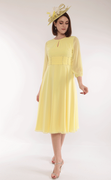 Lizabella Designs for Mother of the Bride & Mother of the Groom Style 2662 Lemon floaty dress with sleeves at Blessings Bridal & Occasion Wear- Loyal Parade, Mill Rise, Westdene, Brighton. East Sussex BN1 5GG T: 01273 505766 E:info@blessingsbridal.co.uk