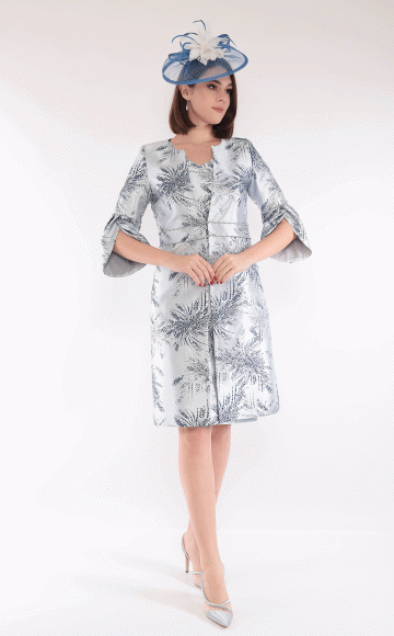 Lizabella for Mother of the Bride & Mother of the Groom Style 7281 Silver & Navy fitted dress & long length coat at Blessings Bridal & Occasion wear - Loyal Parade, Mill Rise, Westdene, Brighton. East Sussex BN1 5GG T: 01273 505766 E:info@blessingsbridal.co.uk