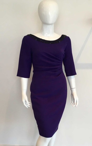 2177 - Size 10 - Lizabella 2177  Purple Crepe dress with black beaded neckline - Blessings Occasion Dress shop - Loyal Parade, Mill Rise, Westdene, Brighton. East Sussex. BN1 5GG T: 01273 505766 E:info@blessingsbridal.co.uk