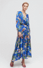 Luis Civit - D808 - Luis Civit D808, Stunning Royal blue multi Floral print satin chiffon dress with V neckline & asymmetric hem & long sleeves. Blessings Bridal & Occasion Wear stockist Brighton, East Sussex. BN1 5GG Telephone: 01273 505766 Email: info@blessingsbridal.co.uk