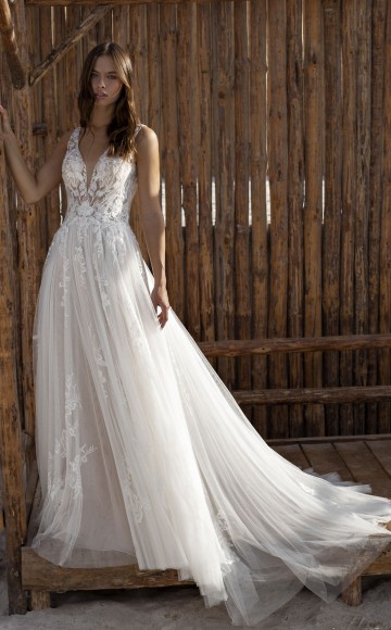 Le Papillon by Modeca #Odetta - Boho lace wedding dress with straps - Blessings Bridal Boutique, Westdene, Brighton. East Sussex. BN1 5GG T: 01273 505766 E: info@blessingsbridal.co.uk