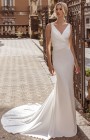 Rosario - Size 16 - Modeca #Rosario - simple crepe wedding dress with V neckline & tattoo lace back - Blessings Bridal Boutique, Westdene, Brighton. East Sussex. BN1 5GG T: 01273 505766 E: info@blessingsbridal.co.uk