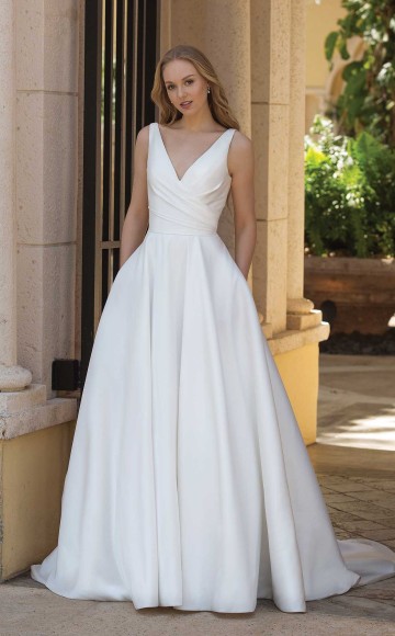 Sincerity Bridal by Justin Alexander 44080 Wedding Dress - Plain Mikado A-line dress with V Neckline & Straps at Blessings Bridal Shop, Westdene, Brighton. East Sussex BN1 5GG Telephone: 01273 505766