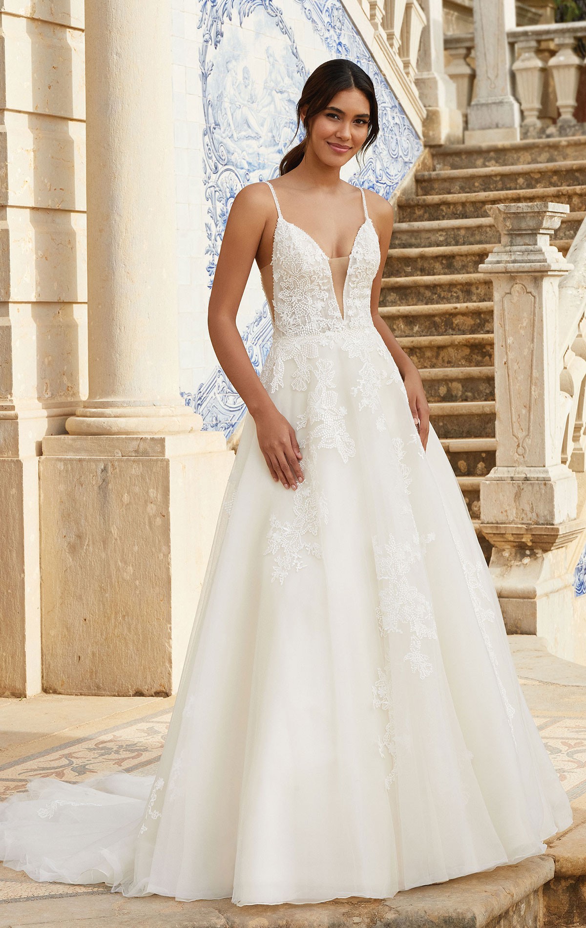 44108 - Gigi size 12 - Justin Alexander Sincerity Bridal Dress 44108, Tulle & Lace Aline dress with beaded spaghetti straps. Now on Sale at Blessings Bridal, Brighton E. Sussex BN1 5GG T: 01273 505766  E:info@blessingsbridal.co.uk