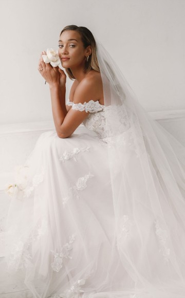 Justin Alexander -  Sincerity Bridal 44303  Romantic Tulle & Lace Aline dress with detachable off the shoulder straps. Romantic and classical bridal designs at Blessings Bridal Shop Loyal Parade, Mill Rise, Westdene, Brighton. East Sussex. BN1 5GG T: 01273 505766 E: info@blessingsbridal.co.uk