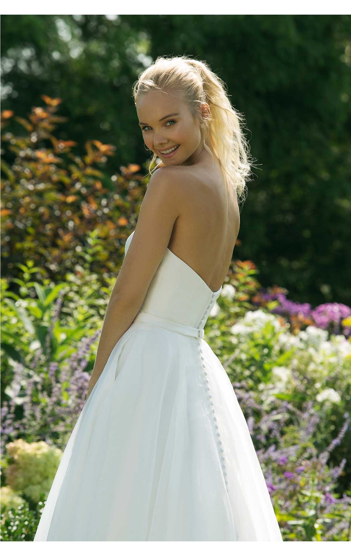 11005 - Sade Size 12 - Sweetheart 11005, Modern Mikado wedding dress with A-line Organza skirt featuring on trend pockets.   Affordable Wedding Dresses at Blessings Bridal Shop, Westdene, Brighton, East Sussex, BN1 5GG. Telephone: 01273 505766