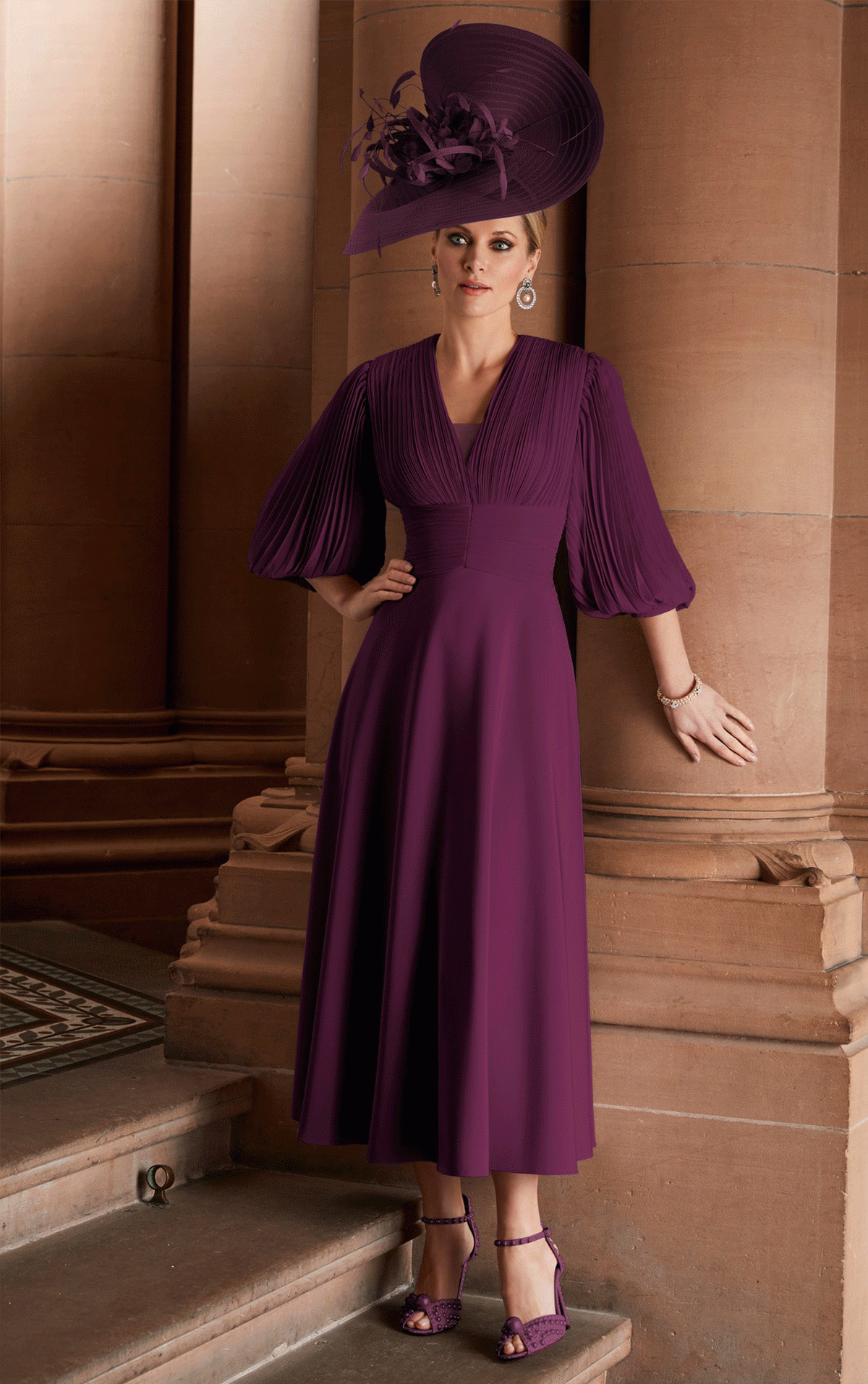 Invitations - 29651 - Veni Infantino 29651  Dark Purple Chiffon long dress with  sleeves - Stunning Mother of the Bride & Mother of the Groom dresses at Occasions by Blessings, Loyal Parade, Mill Rise, Westdene, Brighton. East Sussex BN1 5GG T: 01273 505766 E: Occasions@blessingsbridal.co.uk
