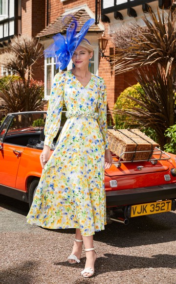 Veni Infantino Invitations Collection 29679 - Long Floral print dress with sleeves - Spring Summer Mother of the Bride dresses Now on sale at Occasions at Blessings Loyal Parade, Mill Rise, Westdene, Brighton. BN1 5GG T: 01273 505766 E: info@blessingsbridal.co.uk