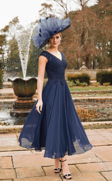 Veni Infantino 991905 Navy chiffon Aline dress with Beaded Lace bodice- Stunning Mother of the Bride & Mother of the Groom dresses at Occasions by Blessings, Loyal Parade, Mill Rise, Westdene, Brighton. East Sussex BN1 5GG T: 01273 505766 E: Occasions@blessingsbridal.co.uk