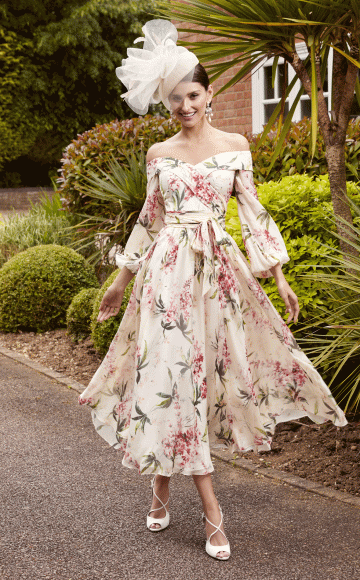 Invitations by Veni 29826, Pink & Sage Green print A-line chiffon dress - Extensive collection for Mother of the Bride & Mother of the Groom dresses by  Veni Infantino. at Blessings - Occasion wear shop 1, Loyal Parade, Mill Rise, Westdene, Brighton. BN1 5GG T:01273 505766 E: info@blessingsbridal.co.uk
