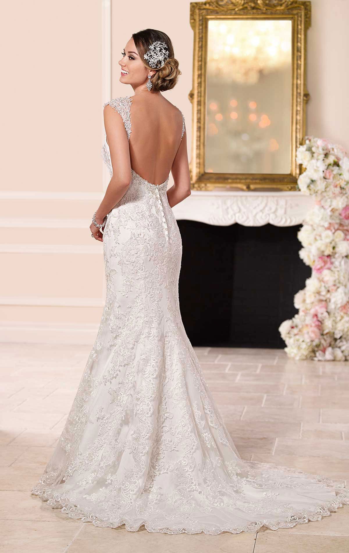 Isadora - Size 6 - Stella York 6105 1920's look fit and flare beaded lace wedding dress with crystal & diamanté beaded sweetheart neckline & beaded cap sleeve shoulder strap & low back. Sample Dress Now Reduced at Blessings of Brighton Wedding Dress Sample Sale, BN1 5GG. Telephone: 01273 505766. Stella York 6025 Blush Pink slim A-line wedding dress with Tulle skirt and fitted Lace strapless bodice at Blessings of Brighton, BN1 5GG. Telephone: 01273 505766. Situated off the A23/A27 in outer Brighton,  Free Easy Parking.
