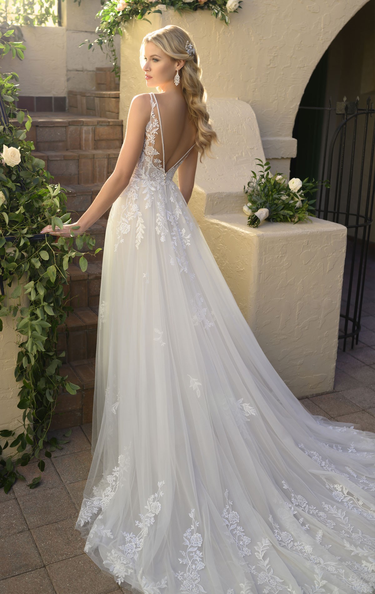 7083 - Sommer - Stella York 7083, Romantic Boho Floral lace & Tulle wedding dress with straps & v back at Blessings Bridal Boutique, Brighton. East Sussex. BN1 5GG. T: 01273 505766 E:info@blessingsbridal.co.uk