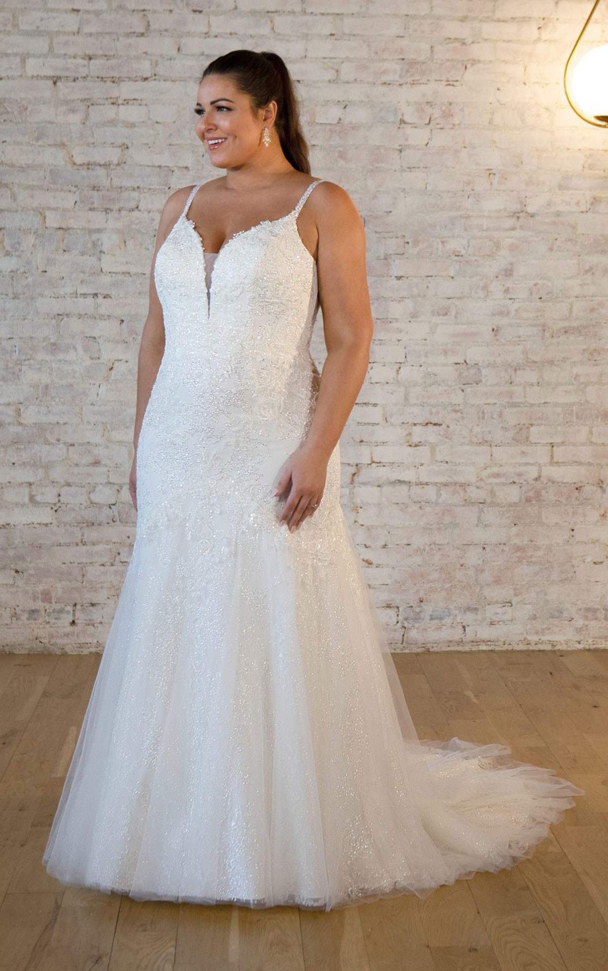 7479 - Anastasia Size 18 - Stella York 7479 Beautiful beaded lace fit and flare dress with straps. Plus size wedding dress at Blessings Bridal Shop, 3 Loyal Parade, Mill Rise, Westdene, Brighton. East Sussex. BN1 5GG T:01273 505766 E:info@blessingsbridal.co.uk
